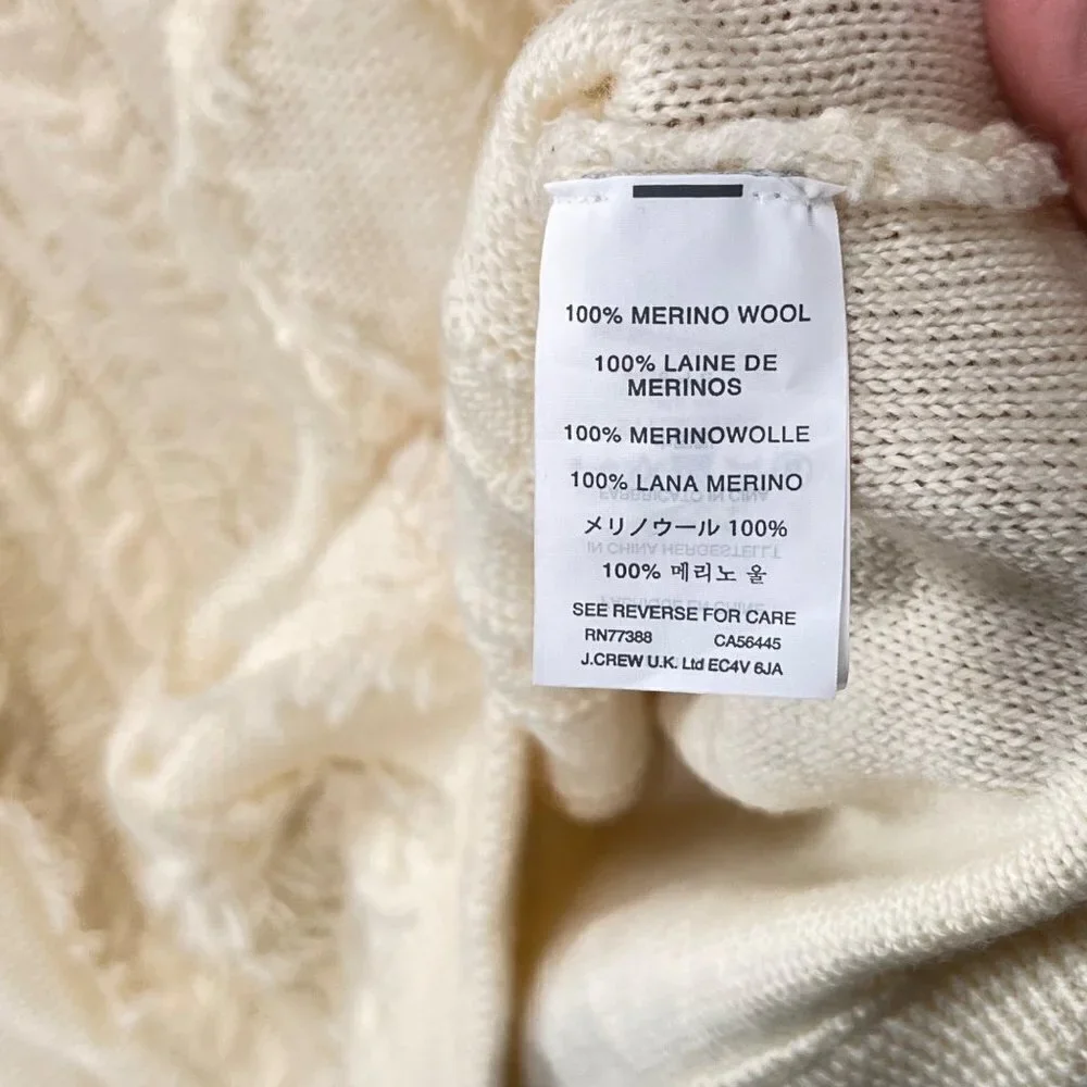 J.‎ Crew Cable Crewneck Fringe Merino Wool Cream Sweater Medium